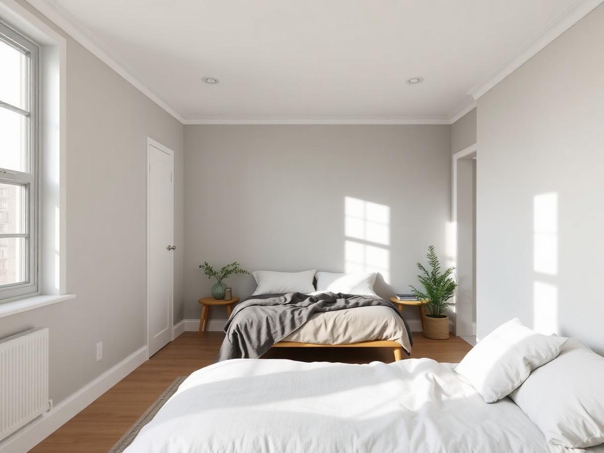Kamar tidur modern dengan dinding baru dicat