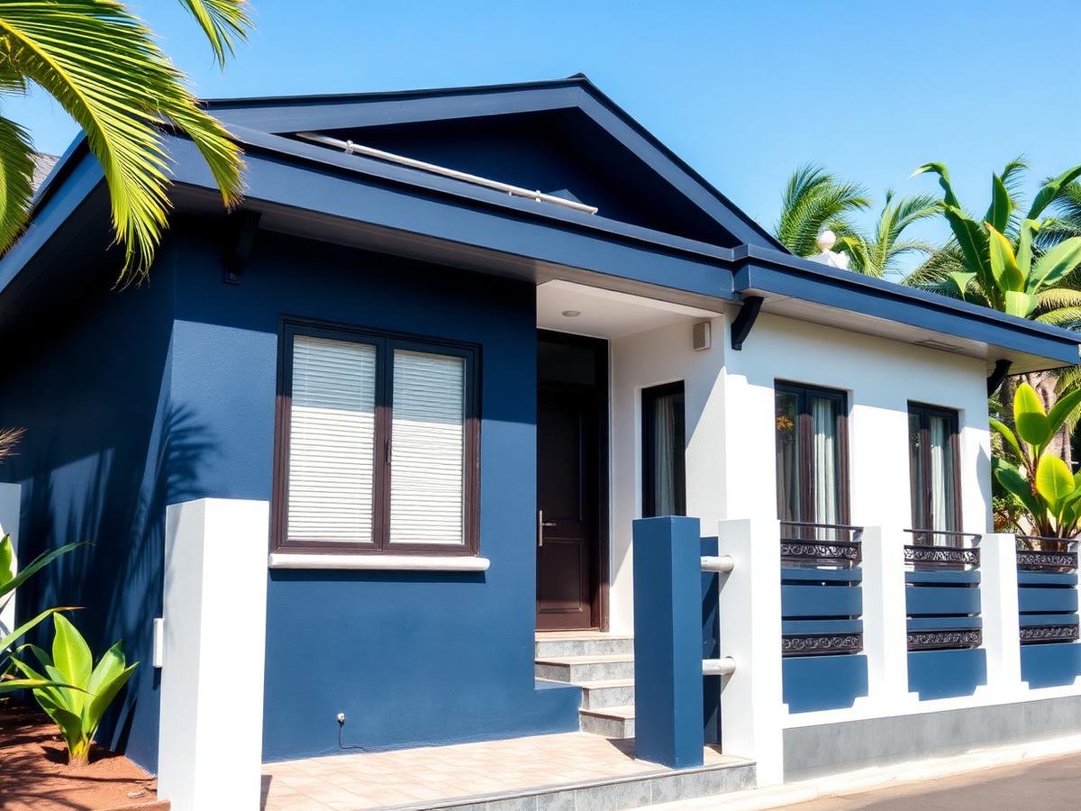Eksterior rumah modern dicat navy dan putih